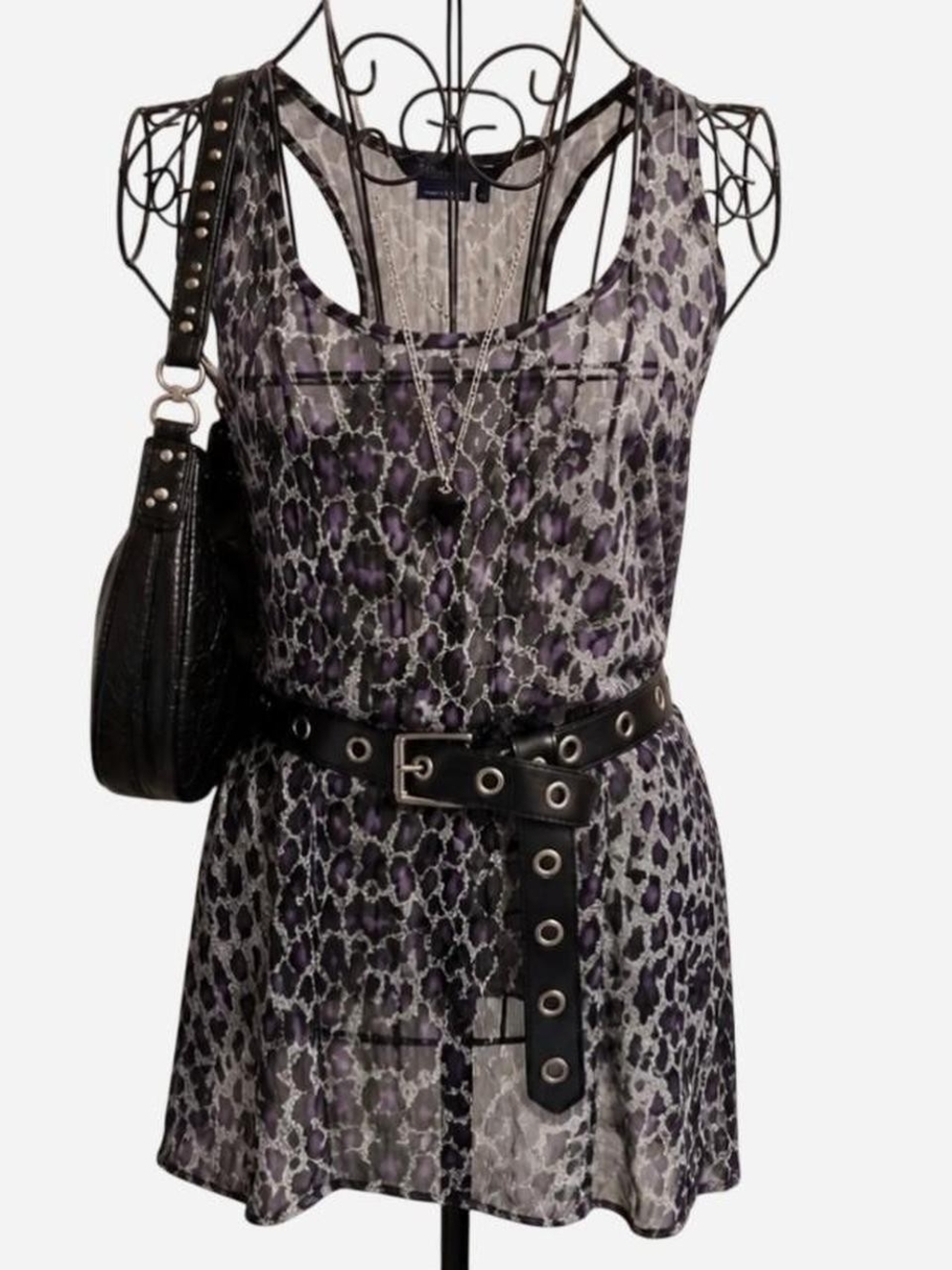 Miley Cyrus & Max Azria Purple and Gray Printed Slip Dress
